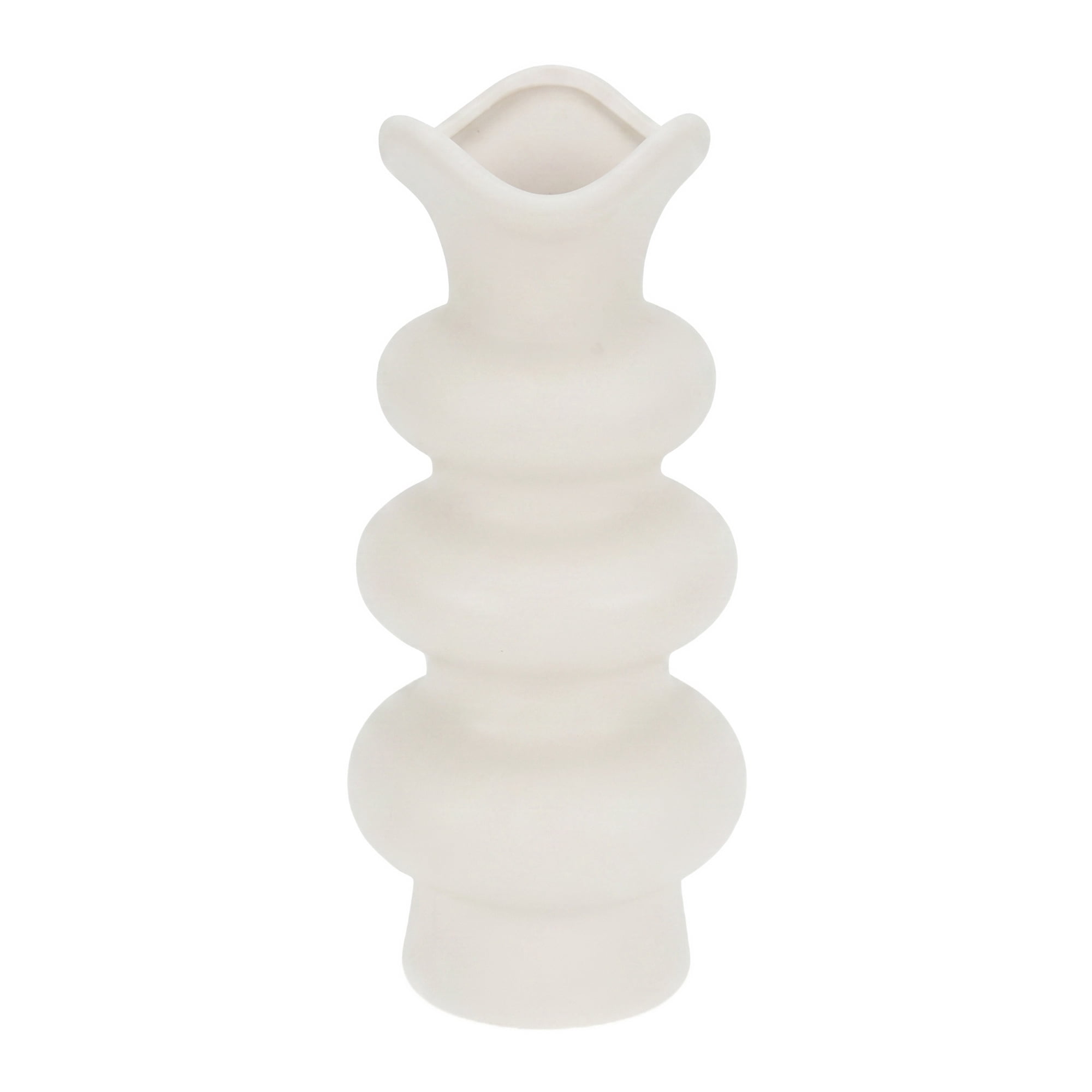 Unique Bargains Geometric Tiered Ceramic Sculptural Flower Vase Plain White 3.9"x3.9"x8.3"