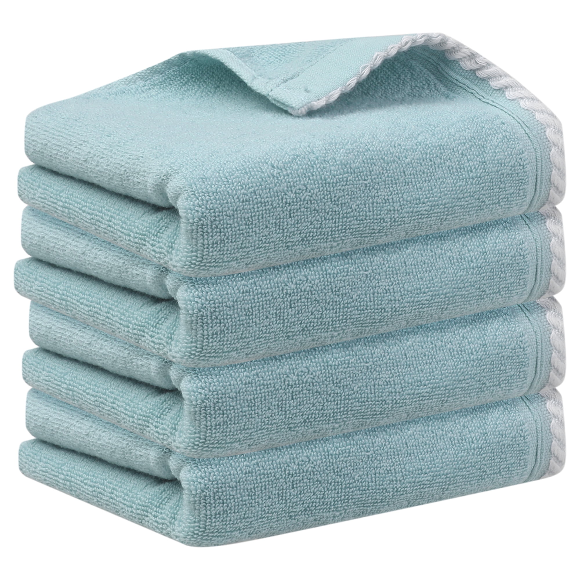 Unique Bargains Geometric Washcloths Set Cotton Bath Towels Low Lint Blue 4