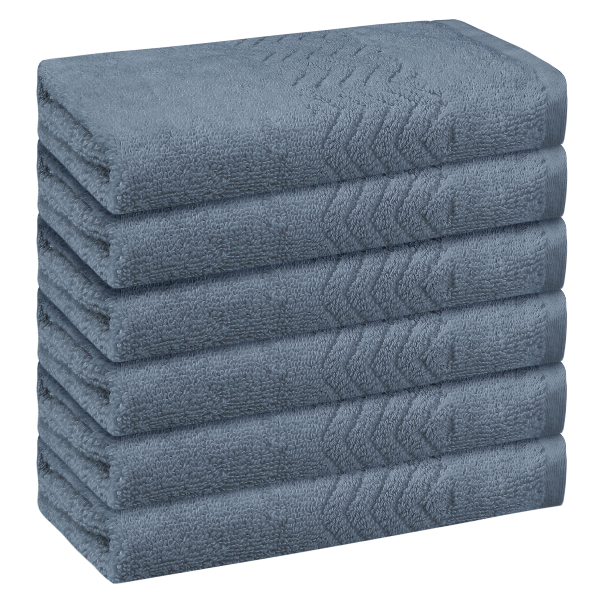 Unique Bargains Geometric Washcloths Set Cotton Bath Towels Low Lint Dark Blue 6