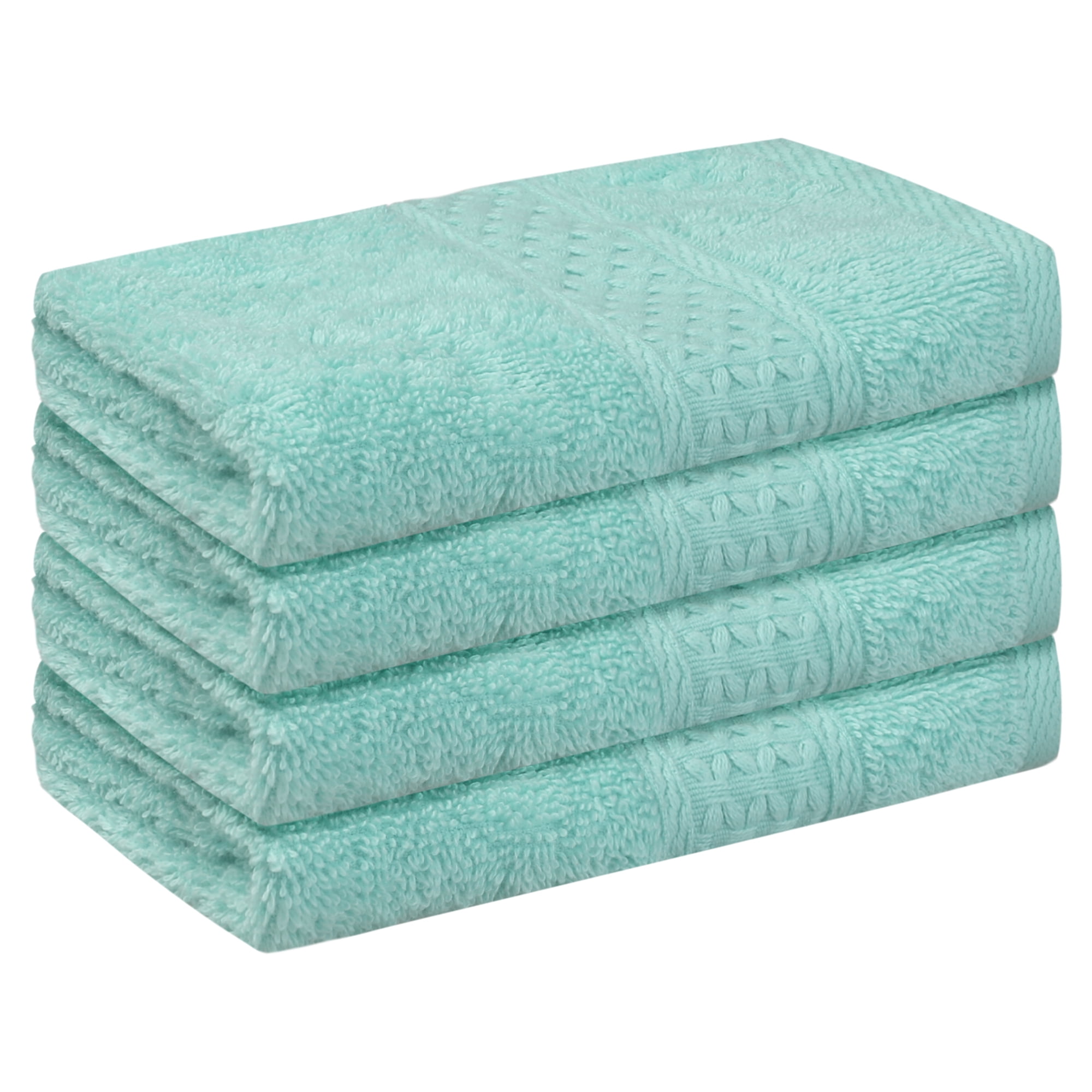 Unique Bargains Geometric Washcloths Set Cotton Bath Towels Low Lint Green 4