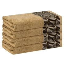 Unique Bargains Geometric Washcloths Set Cotton Bath Towels Low Lint Light Brown 4