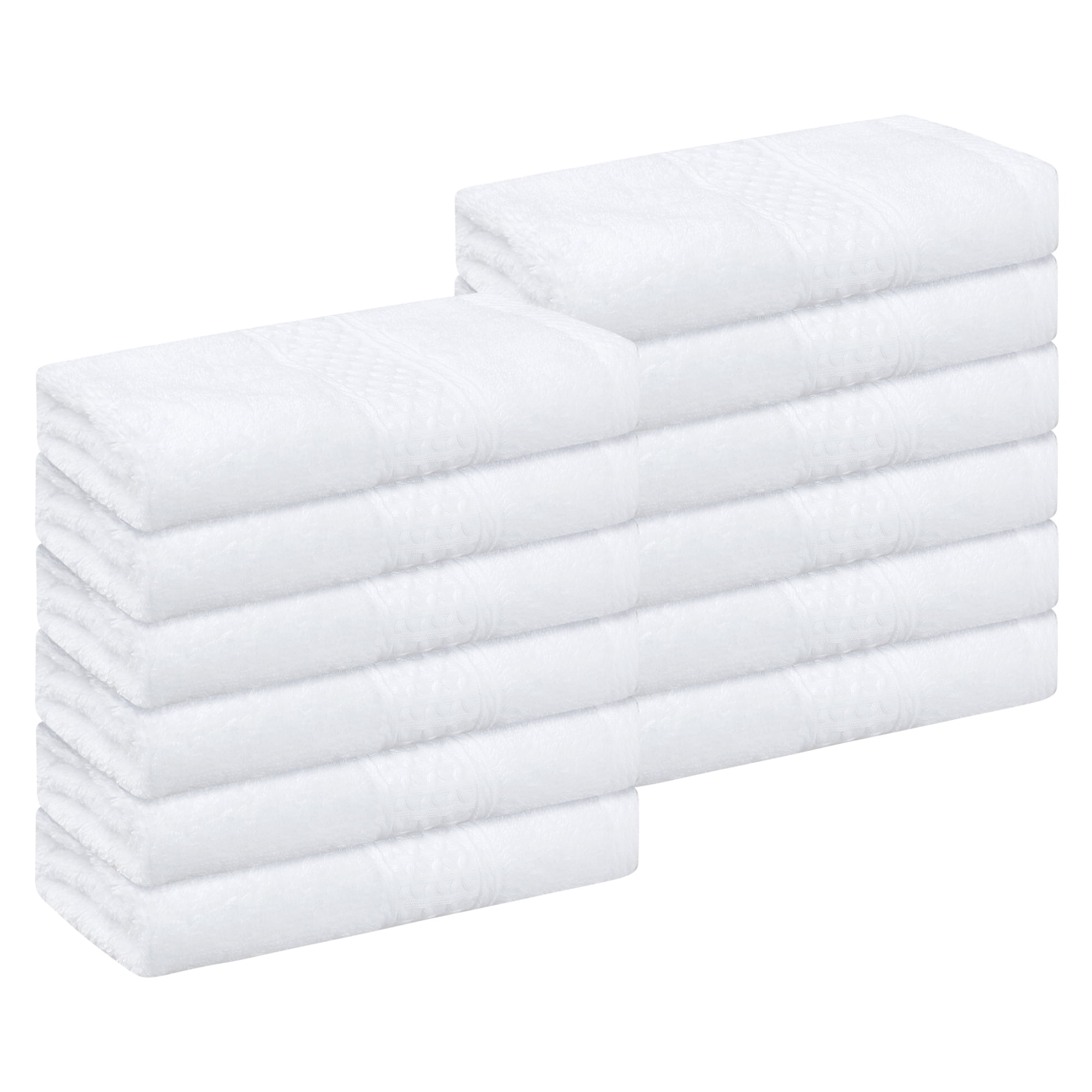 Unique Bargains Geometric Washcloths Set Cotton Bath Towels Low Lint White 12