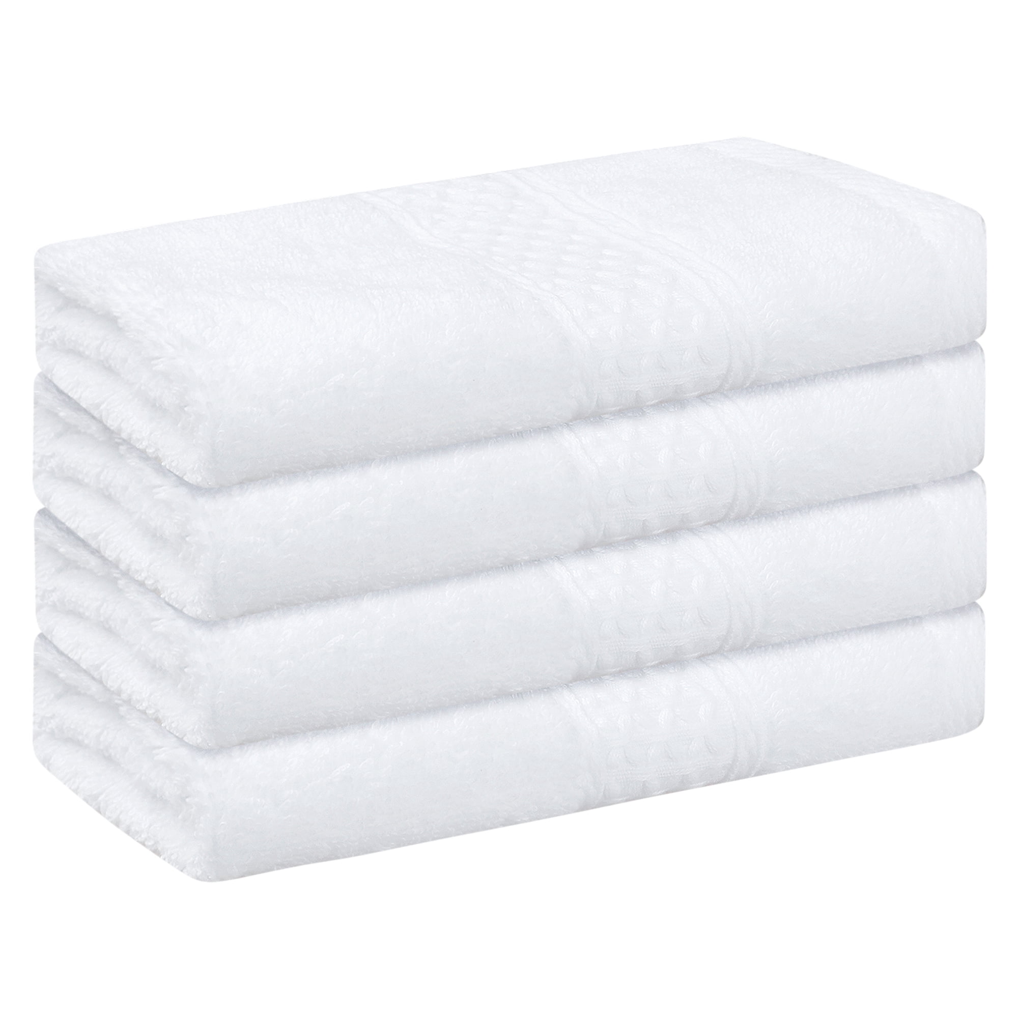 Unique Bargains Geometric Washcloths Set Cotton Bath Towels Low Lint White 4