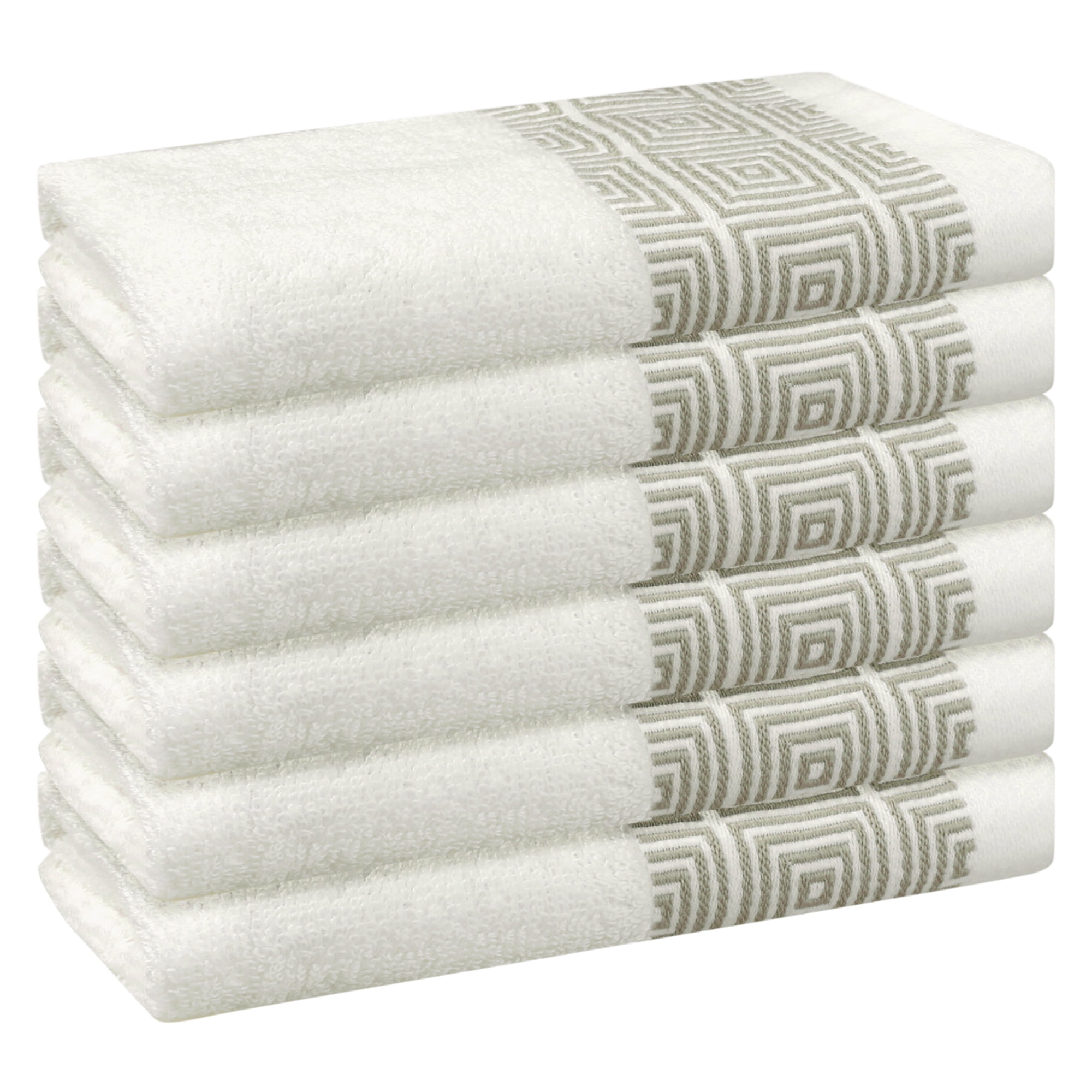 Unique Bargains Geometric Washcloths Set Cotton Bath Towels Low Lint White 6