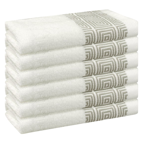 Unique Bargains Geometric Washcloths Set Cotton Bath Towels Low Lint White 6
