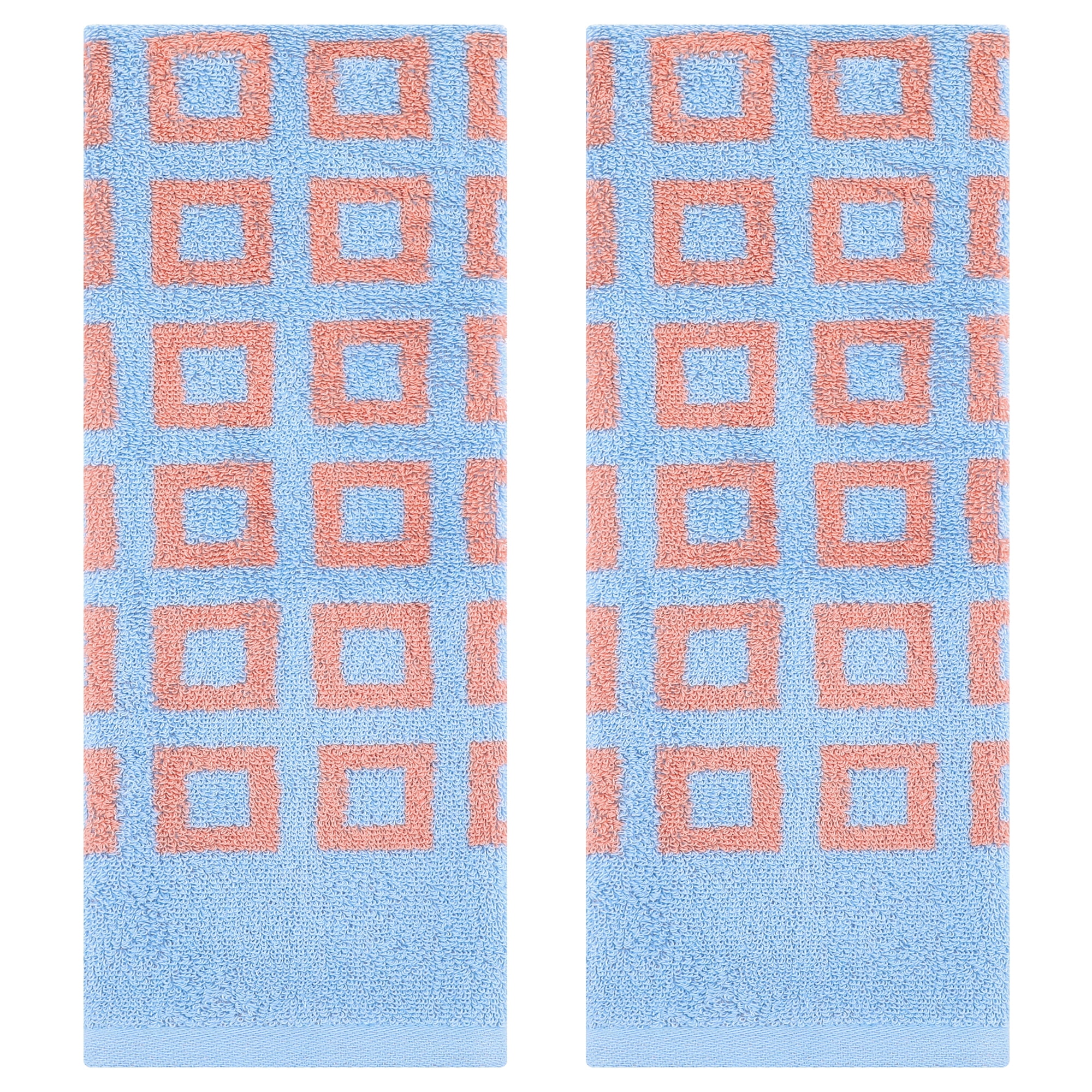 Unique Bargains Geometry Patterned Cotton Hand Towels Blue 2 Pcs