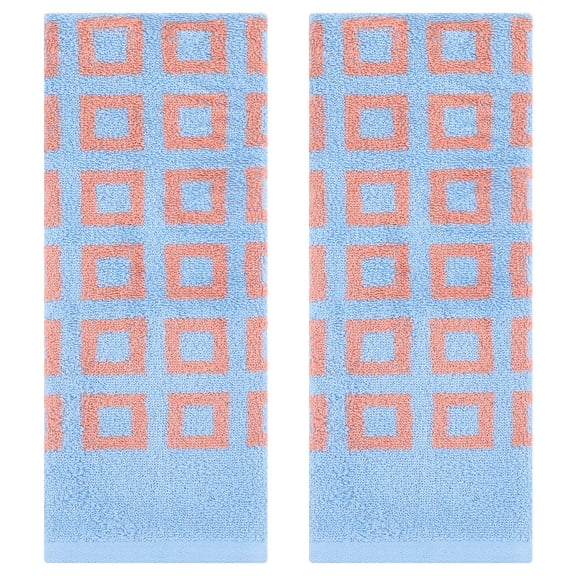 Unique Bargains Geometry Patterned Cotton Hand Towels Blue 2 Pcs
