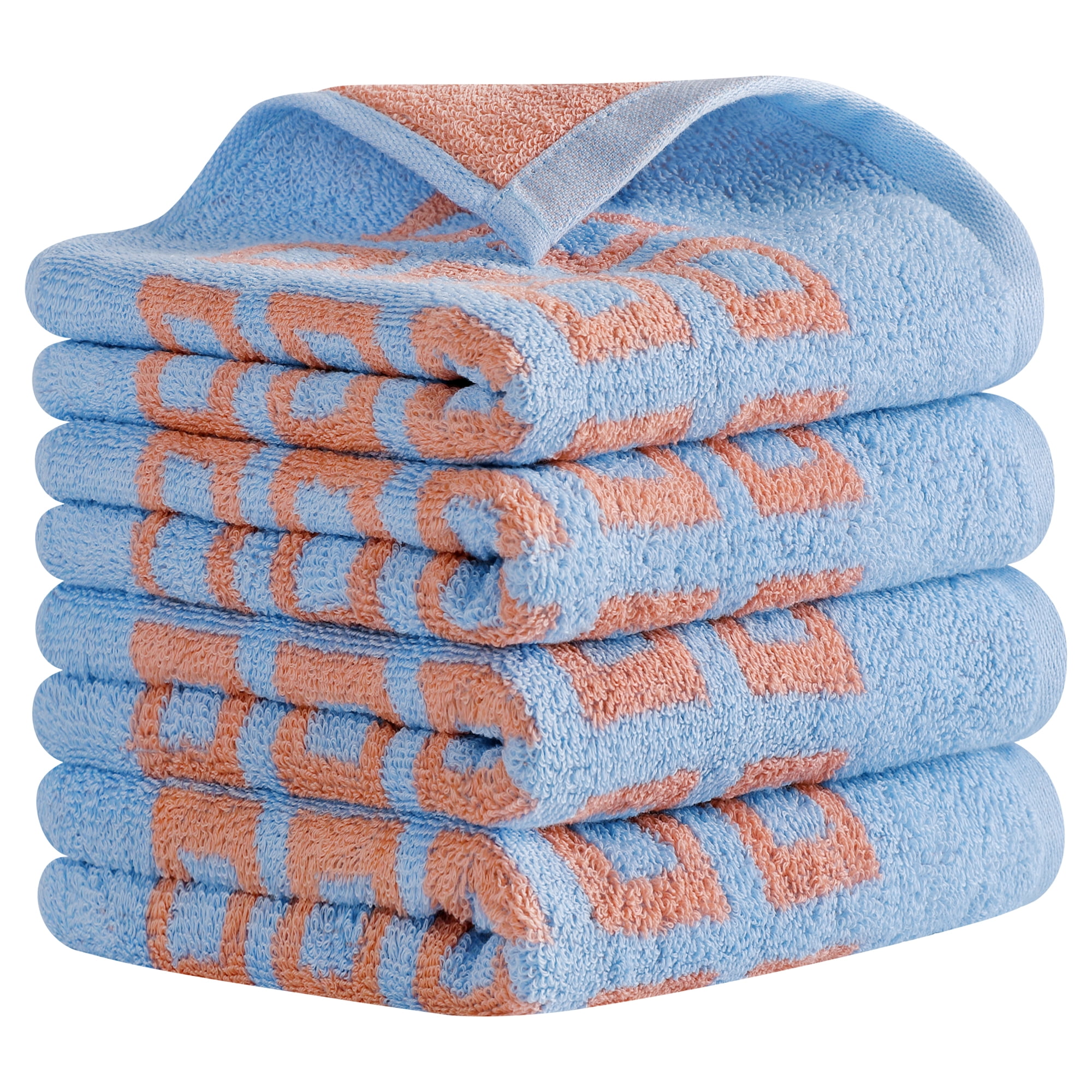 Unique Bargains Geometry Patterned Cotton Hand Towels Blue 4 Pcs