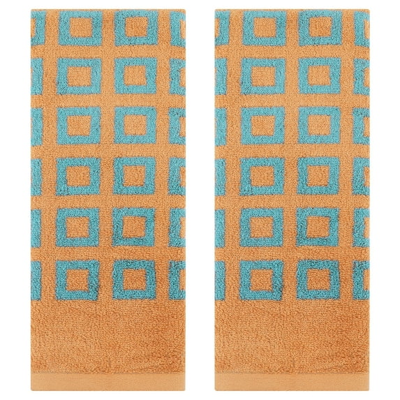 Unique Bargains Geometry Patterned Cotton Hand Towels Brown 2 Pcs