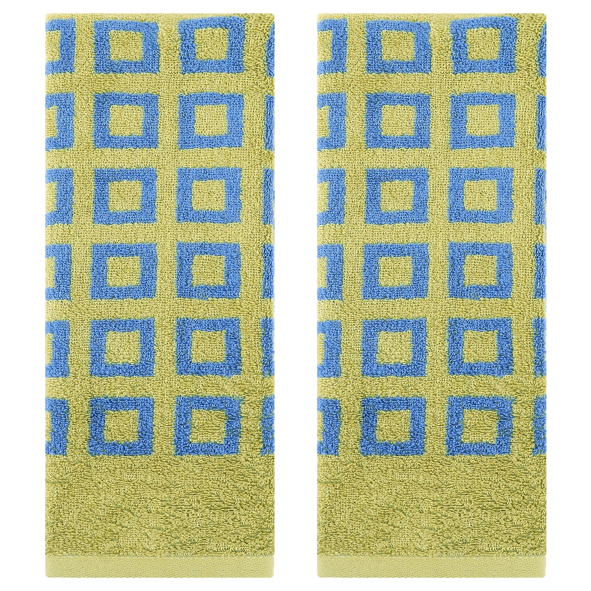 Unique Bargains Geometry Patterned Cotton Hand Towels Green 2 Pcs