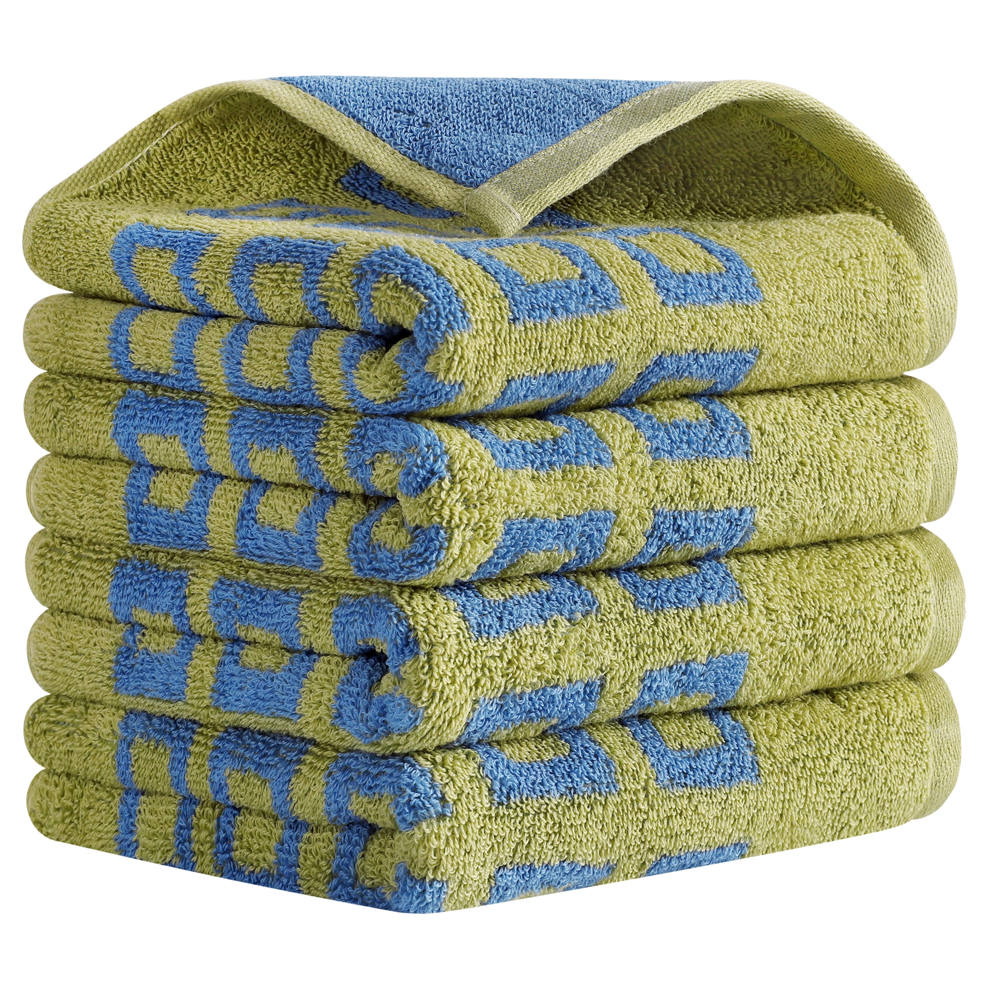 Unique Bargains Geometry Patterned Cotton Hand Towels Green 4 Pcs