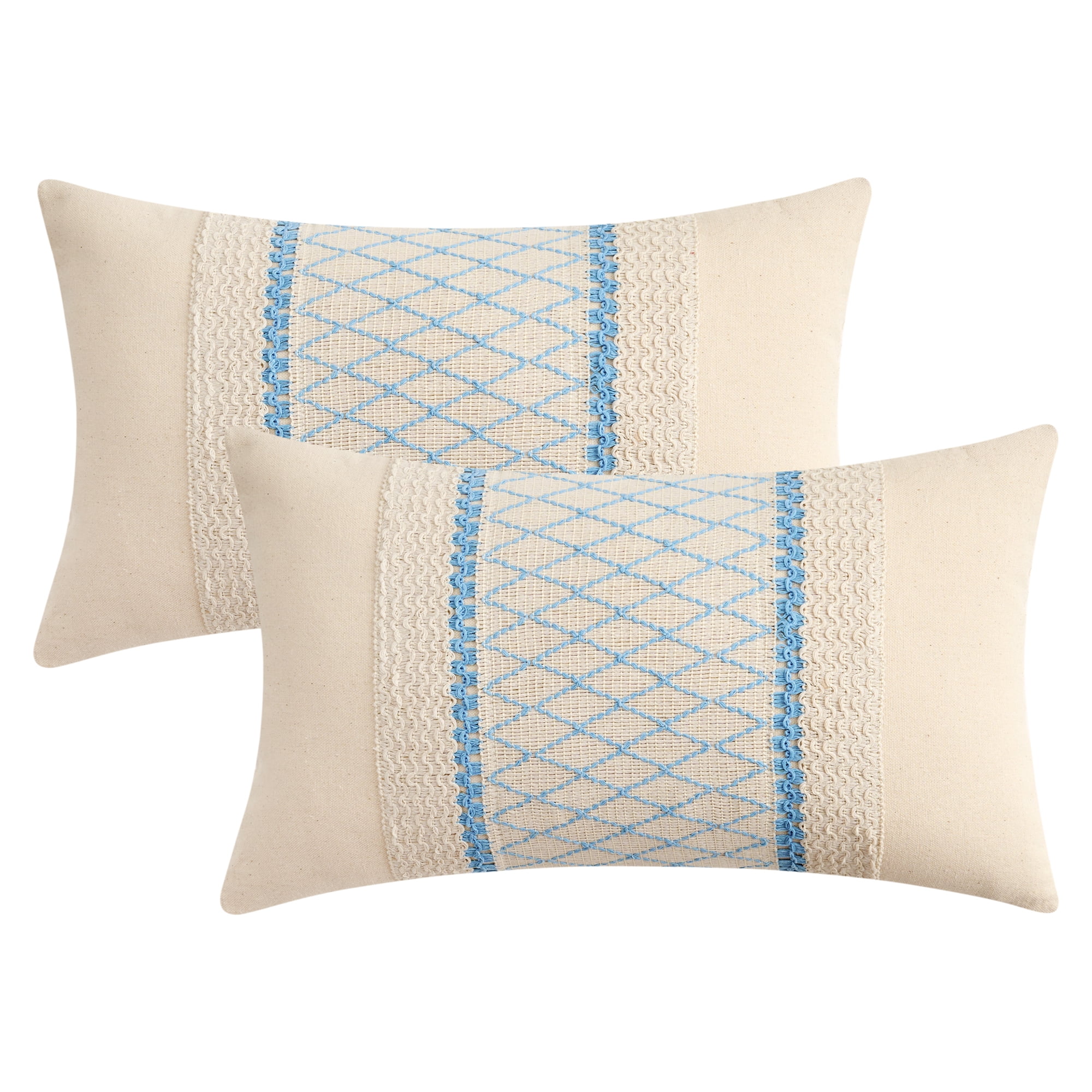 Unique Bargains Geometry Weave Patchwork Pillow Covers Set of 2 Blue 12" x 20"