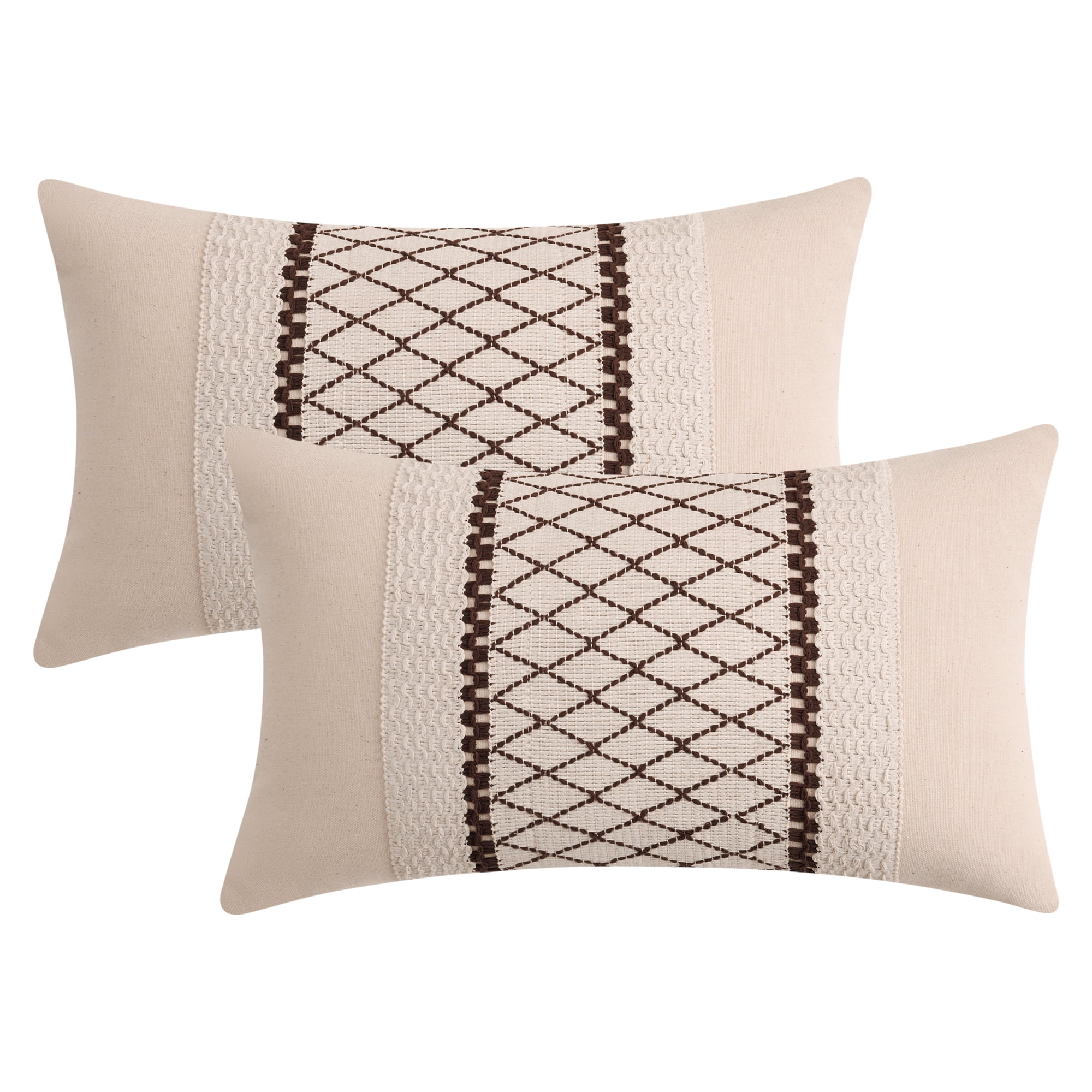Unique Bargains Geometry Weave Patchwork Pillow Covers Set of 2 Brown 12" x 20"