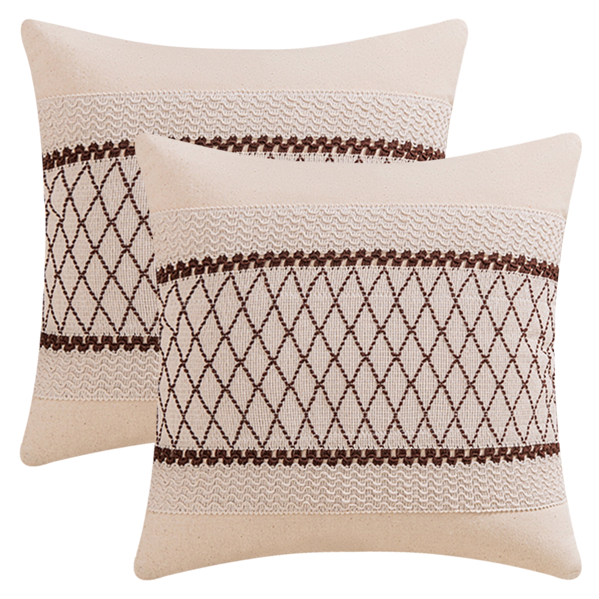 Unique Bargains Geometry Weave Patchwork Pillow Covers Set of 2 Brown 18" x 18"