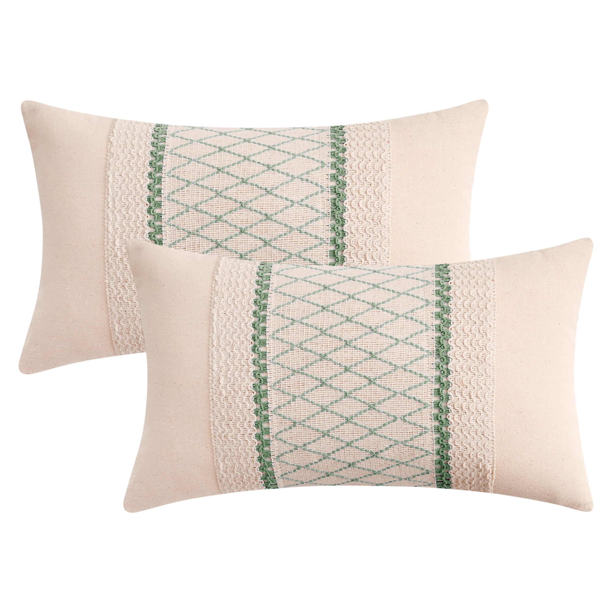 Unique Bargains Geometry Weave Patchwork Pillow Covers Set of 2 Green 12" x 20"