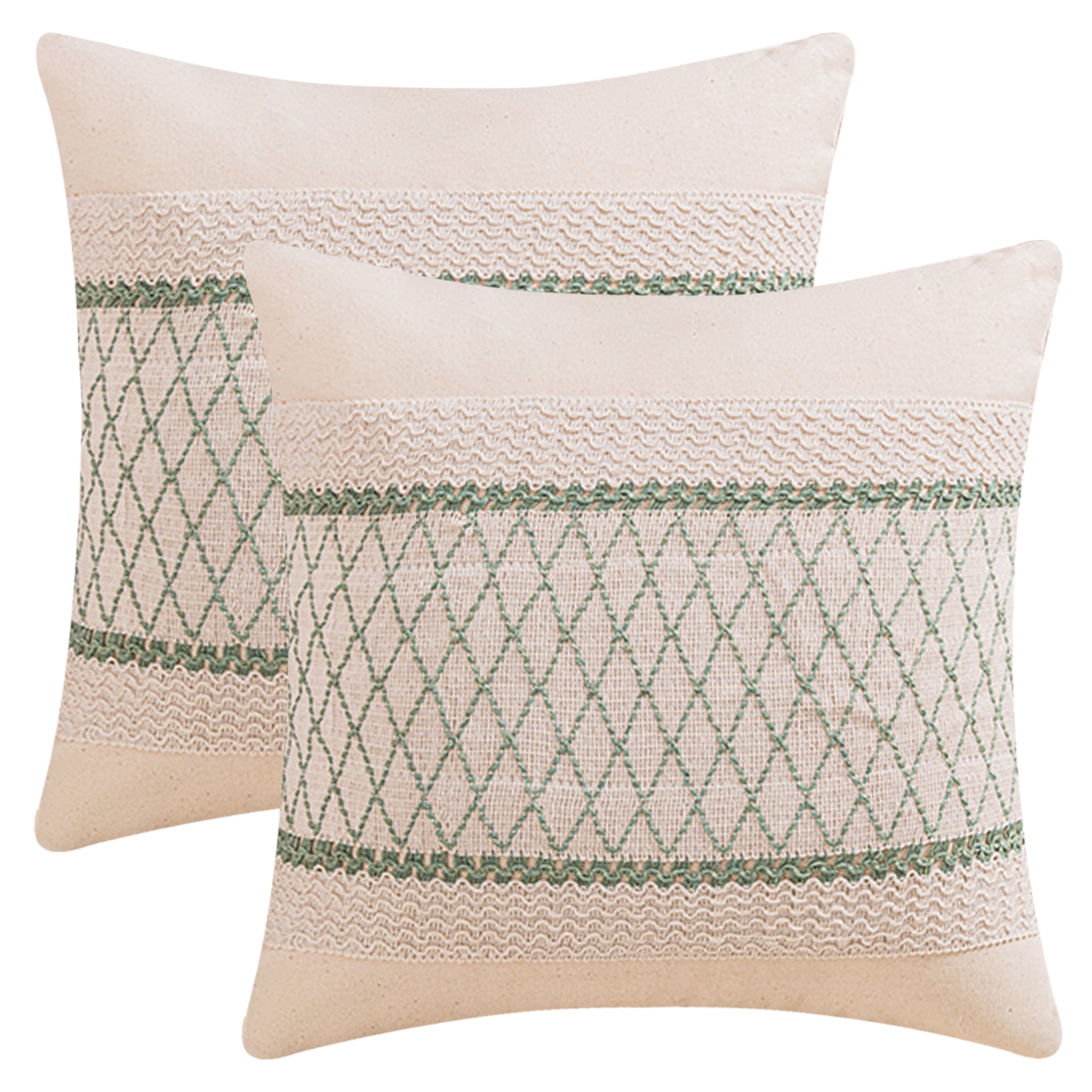 Unique Bargains Geometry Weave Patchwork Pillow Covers Set of 2 Green 18" x 18"