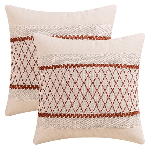 Unique Bargains Geometry Weave Patchwork Pillow Covers Set of 2 Orange 18" x 18"