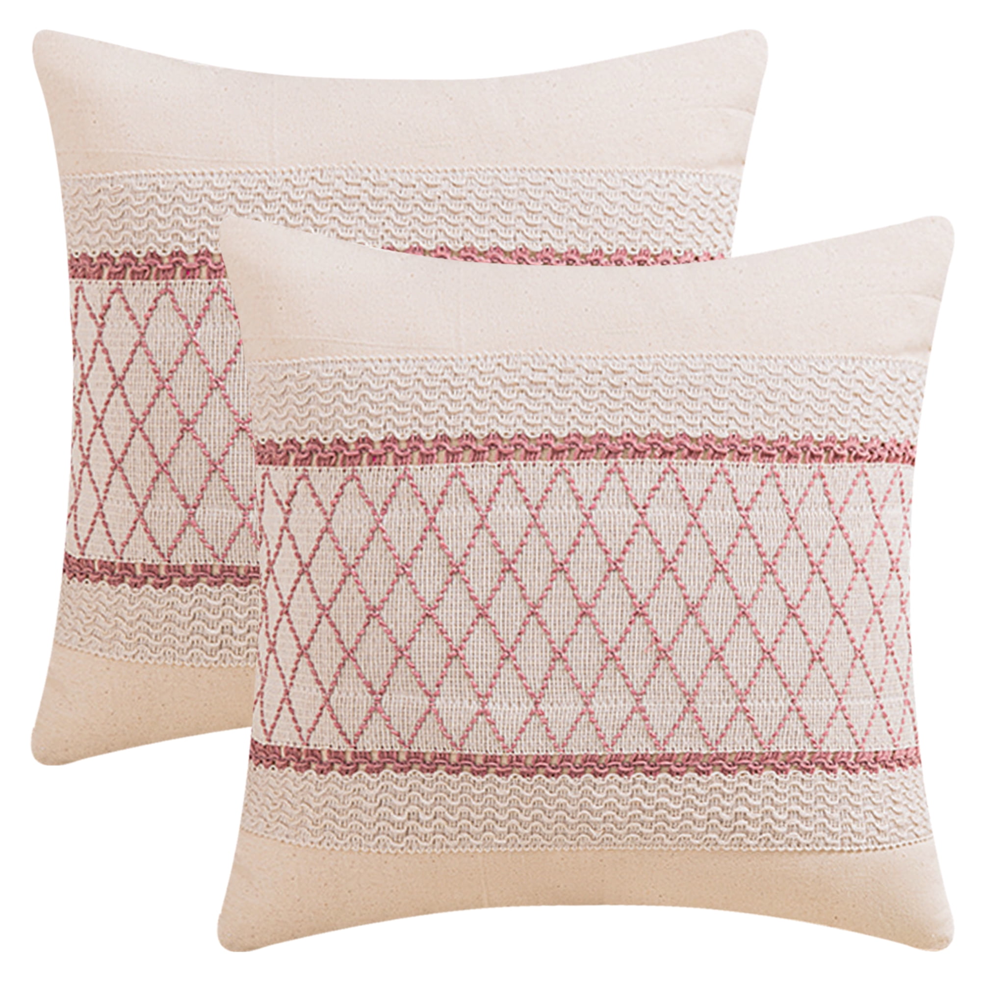 Unique Bargains Geometry Weave Patchwork Pillow Covers Set of 2 Pink 18" x 18"