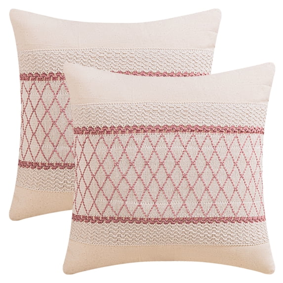 Unique Bargains Geometry Weave Patchwork Pillow Covers Set of 2 Pink 18" x 18"