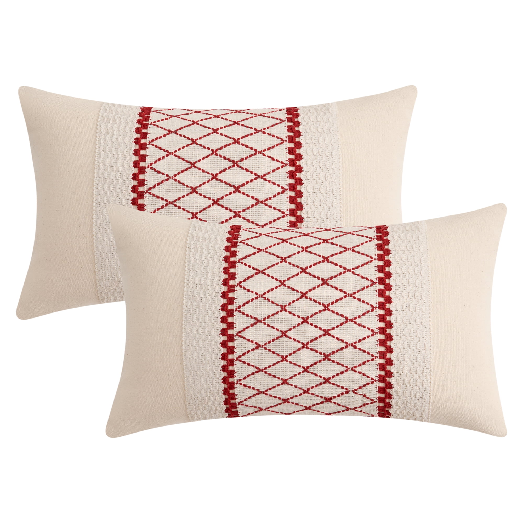 Unique Bargains Geometry Weave Patchwork Pillow Covers Set of 2 Red 12" x 20"