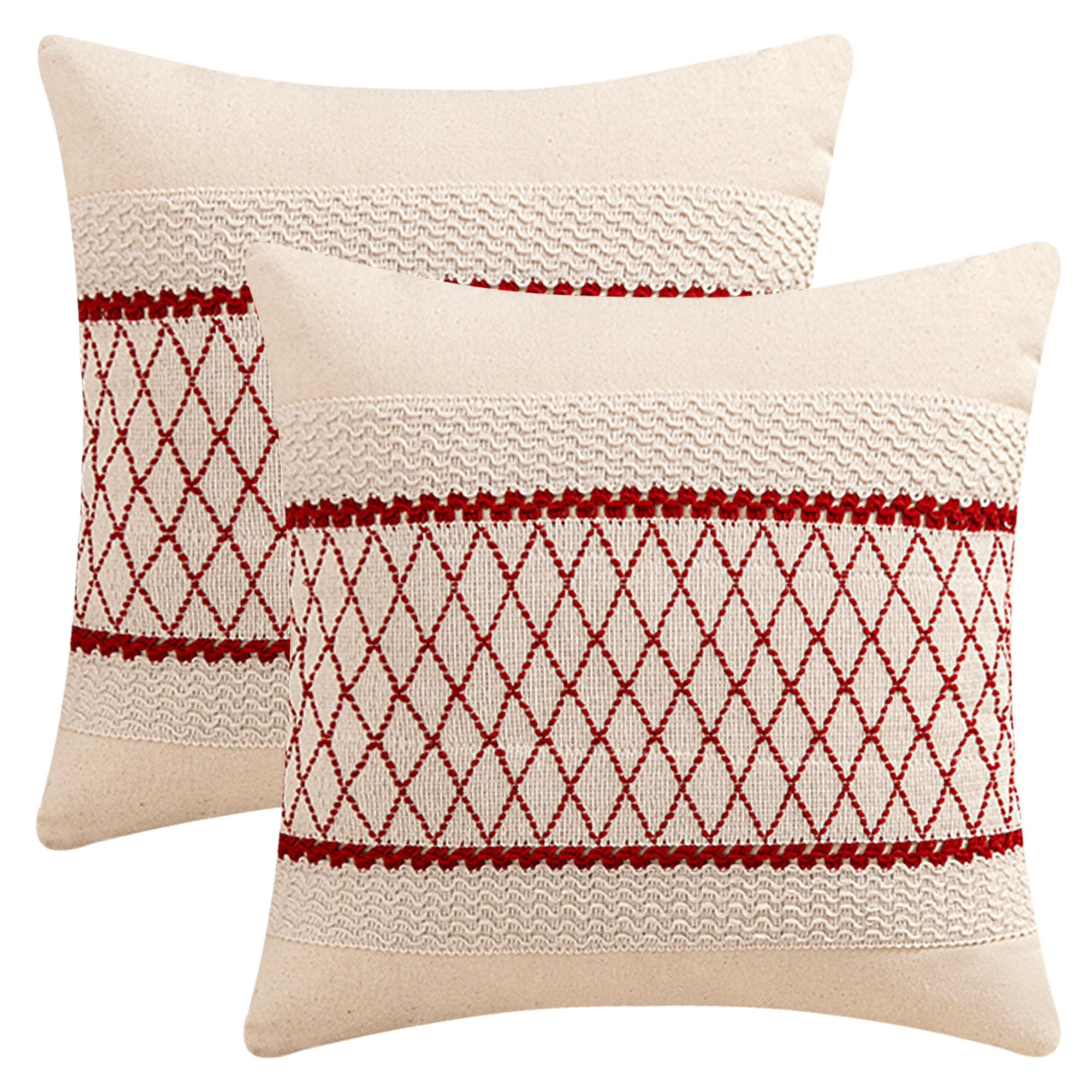 Unique Bargains Geometry Weave Patchwork Pillow Covers Set of 2 Red 18" x 18"