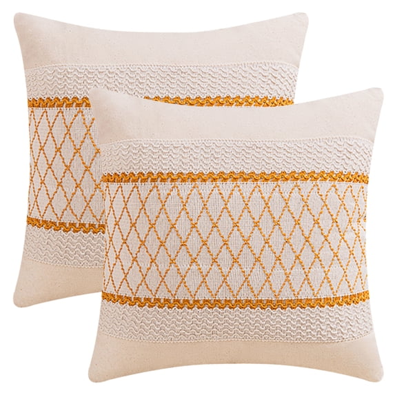 Unique Bargains Geometry Weave Patchwork Pillow Covers Set of 2 Yellow 18" x 18"