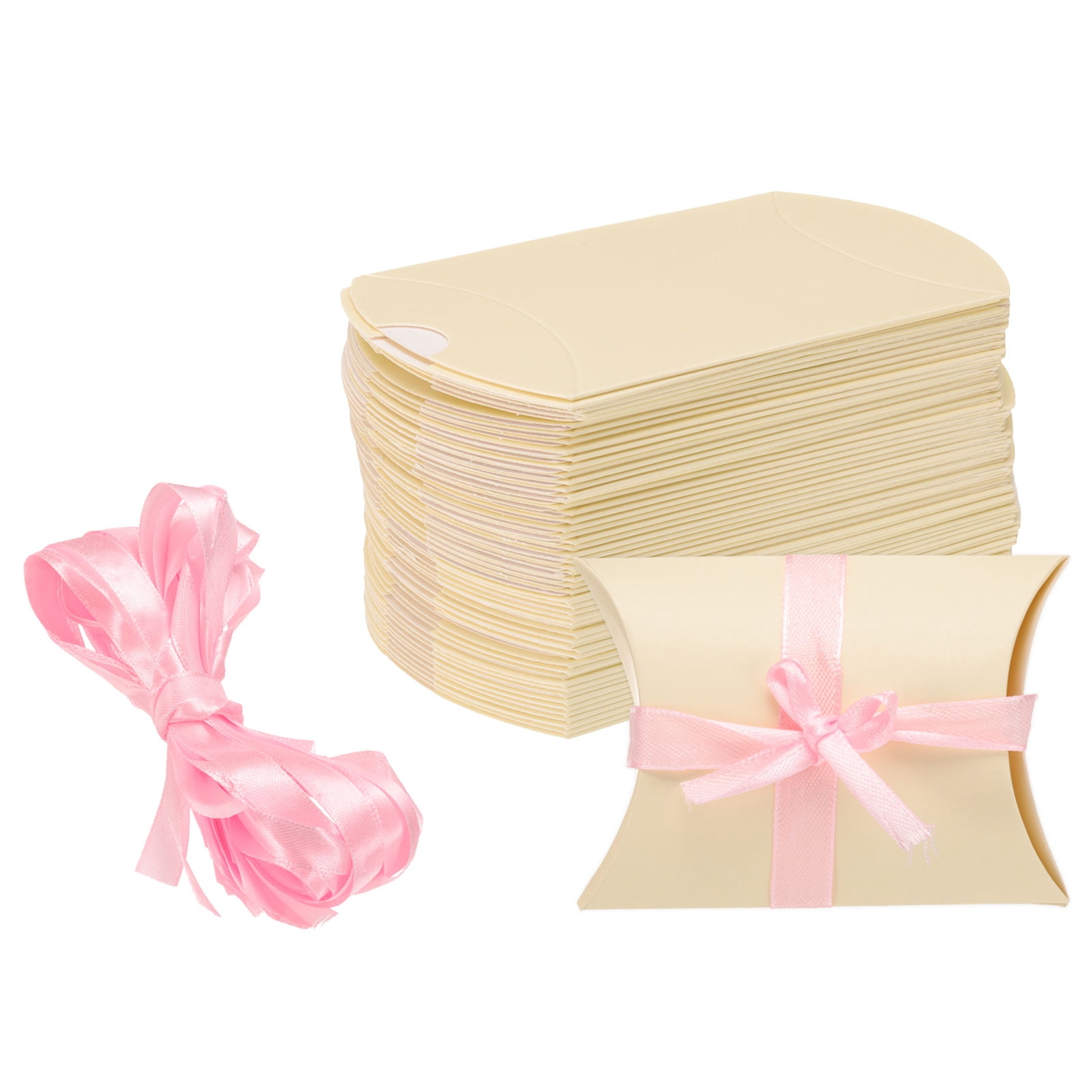 Unique Bargains Gift Boxes with Ribbons Paper Candy Favor Boxes for Gift Wrap Beige