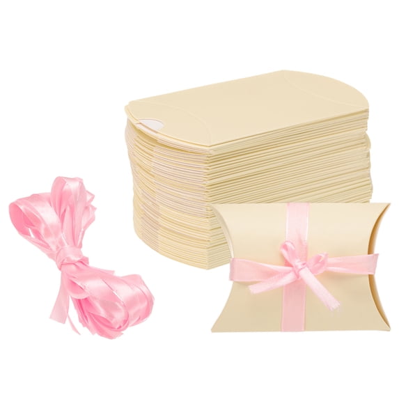 Unique Bargains Gift Boxes with Ribbons Paper Candy Favor Boxes for Gift Wrap Beige
