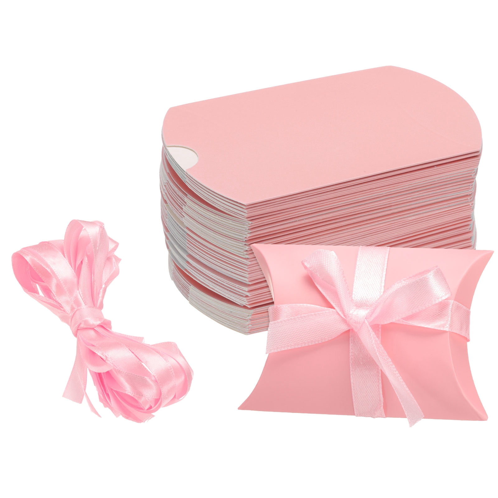 Unique Bargains Gift Boxes with Ribbons Paper Candy Favor Boxes for Gift Wrap Pink