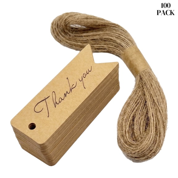 Unique Bargains Gift Tags with Natural Twine for All Occasions 0.8" x 2.8" Brown Thank You