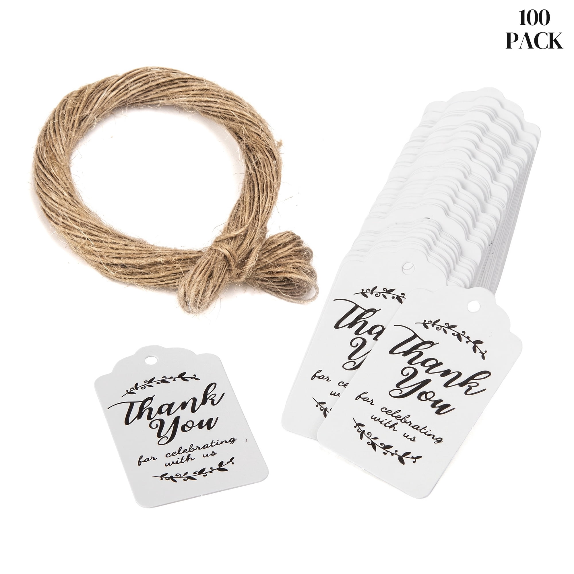 Unique Bargains Gift Tags with Natural Twine for Gifting and Events 1.2" x 2" White