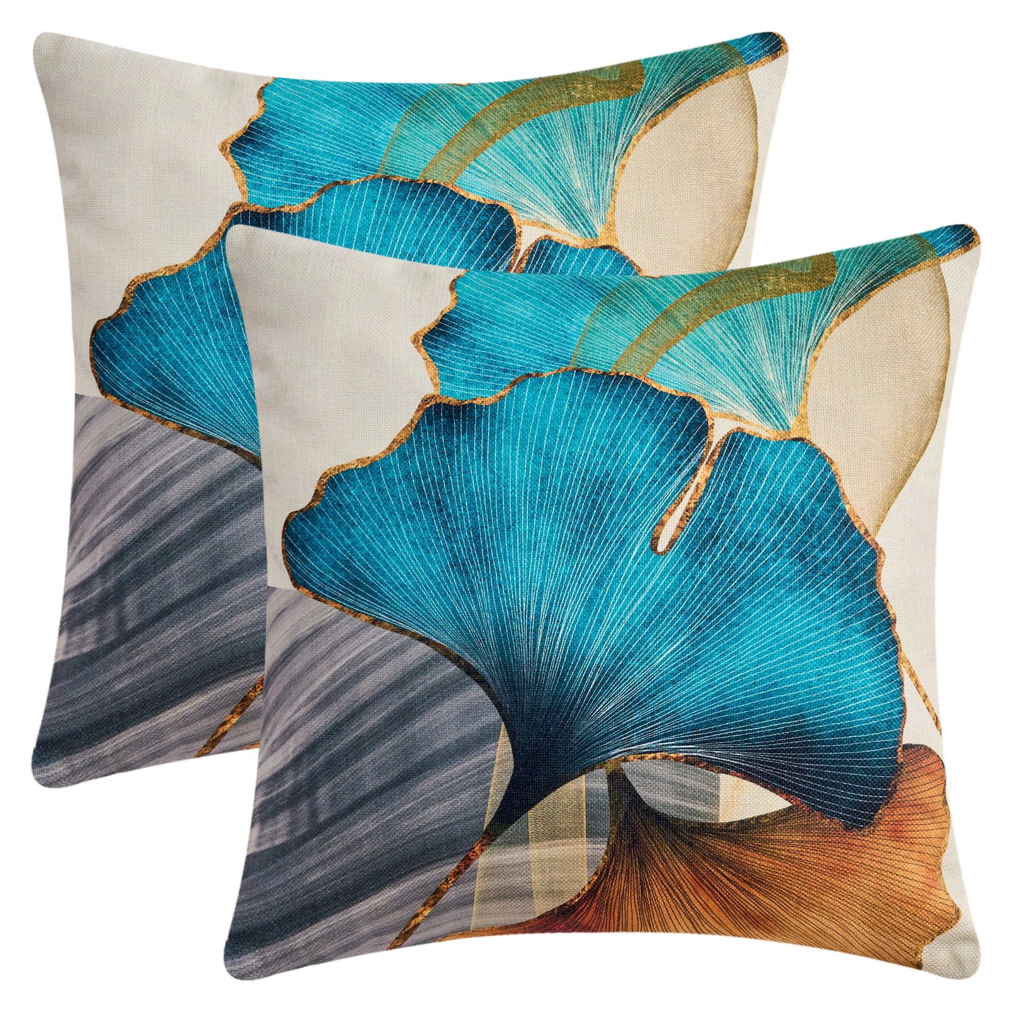 Unique Bargains Ginkgo Leaf Pattern Throw Pillow Covers Set of 2 Flower Pattern 1