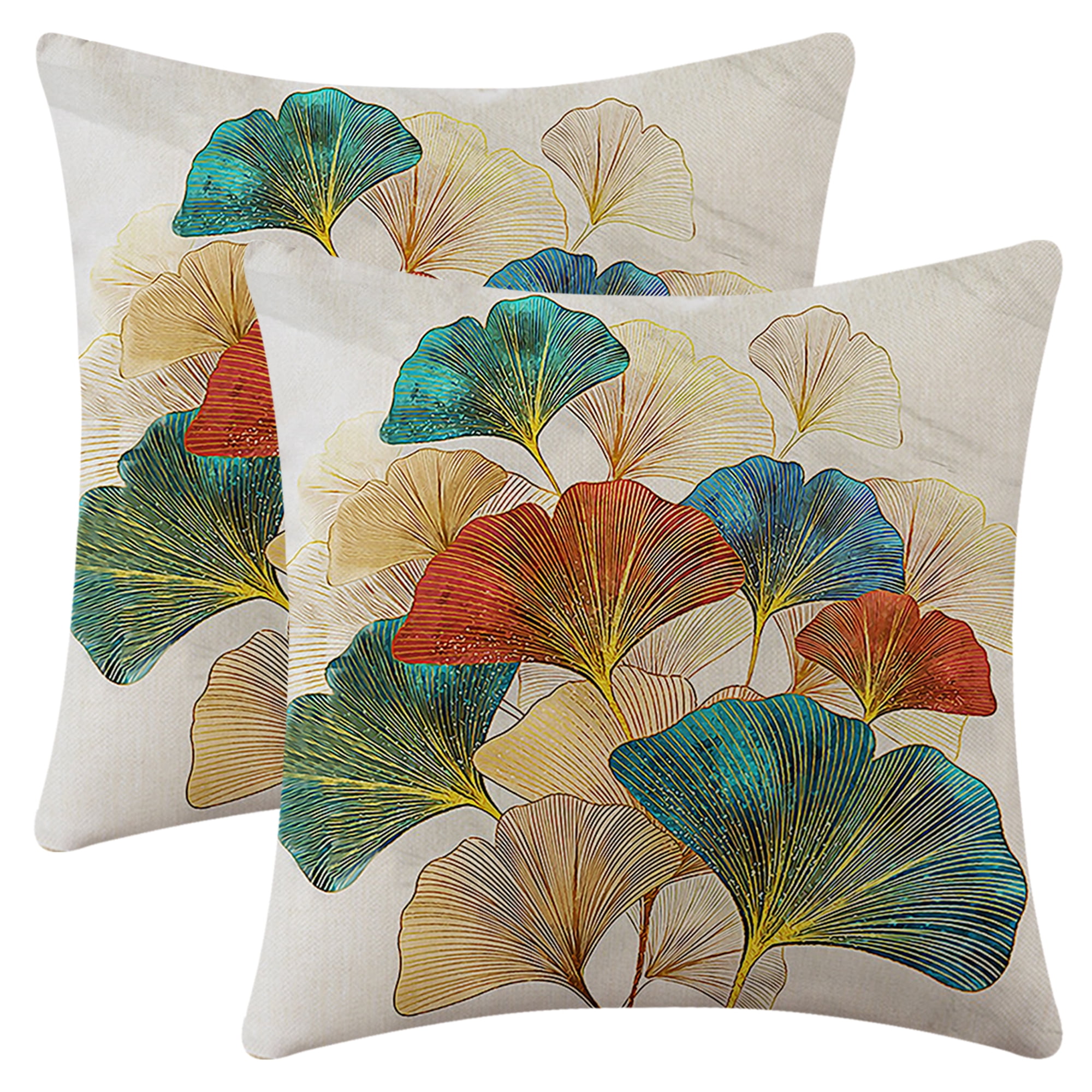 Unique Bargains Ginkgo Leaf Pattern Throw Pillow Covers Set of 2 Flower Pattern 4