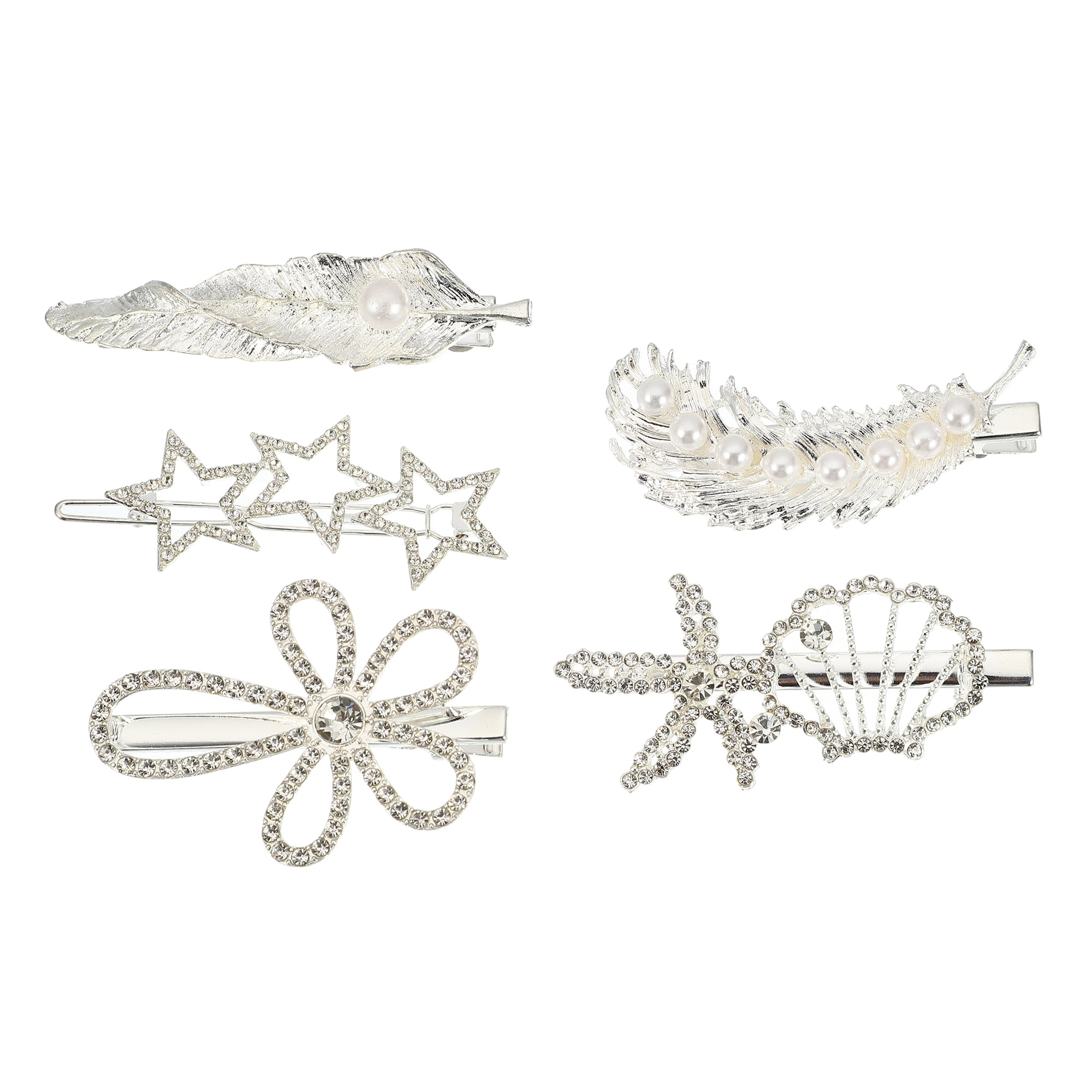 Unique Bargains Girl's Pearl Cute Style Metal Hair Clips Silver Tone 1 Set of 5 Pcs