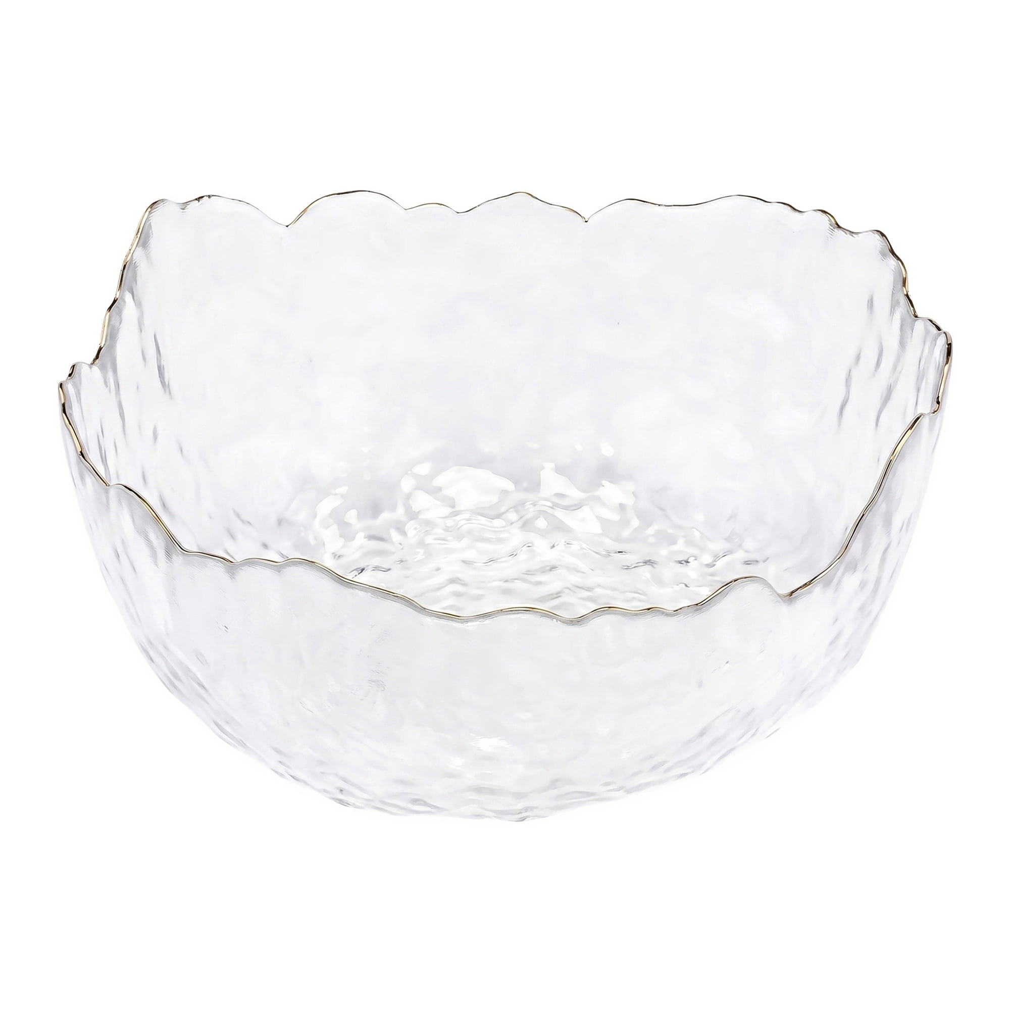 Unique Bargains Glacier Bowl Wavy Pedestal for Home Decor Clear Gold 6.5"L x 6.5"W x 3.1"H