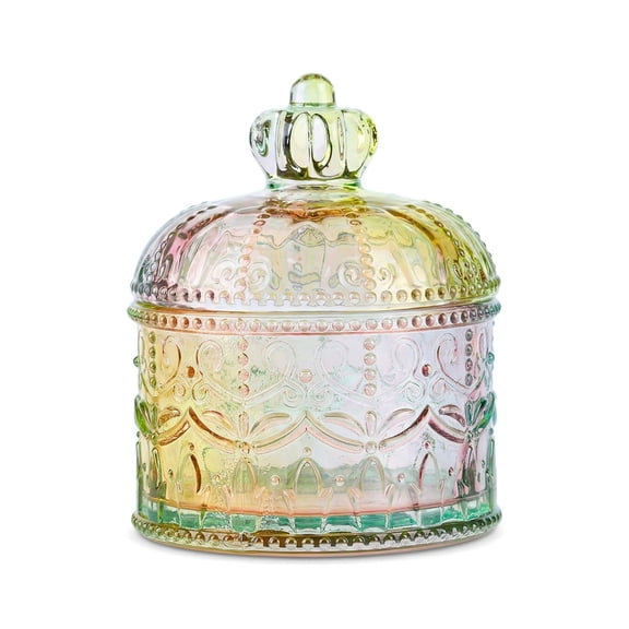 Unique Bargains Glass Crown Jewelry Dish with Lid Crystal Trinket Box Colorful