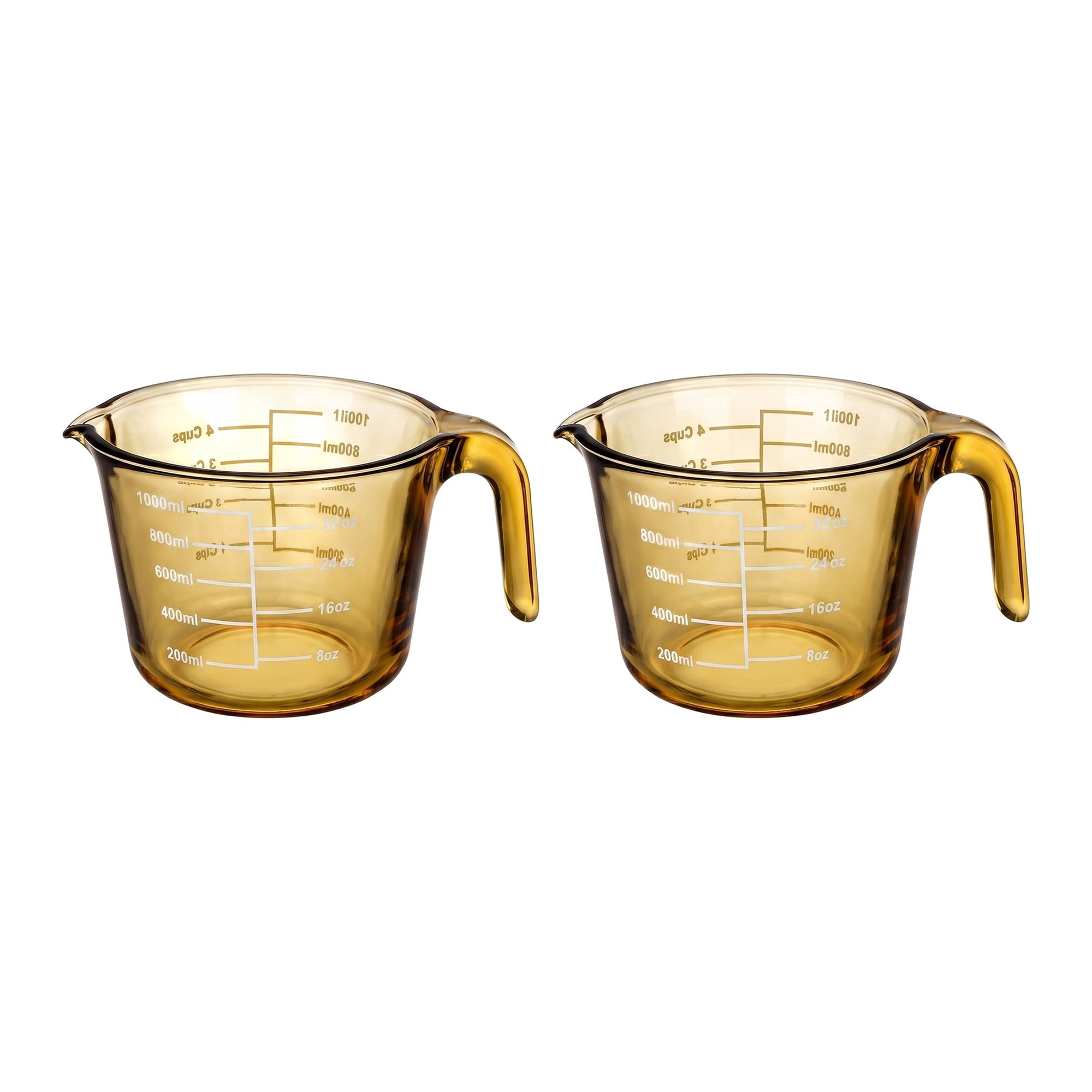 Unique Bargains Glass Measuring Cup for Kitchen Cooking Yellow 1000ml 2Pcs