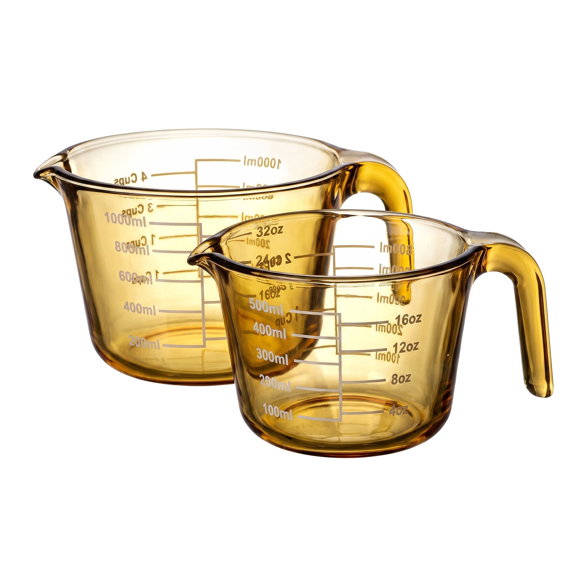Unique Bargains Glass Measuring Cup for Kitchen Cooking Yellow 500ml/1000ml 2Pcs
