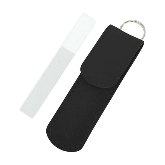 Unique Bargains Glass Multifunctional Nail File with Leather Pouch 1 Set Black