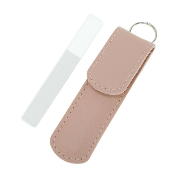 Unique Bargains Glass Multifunctional Nail File with Leather Pouch 1 Set Pink