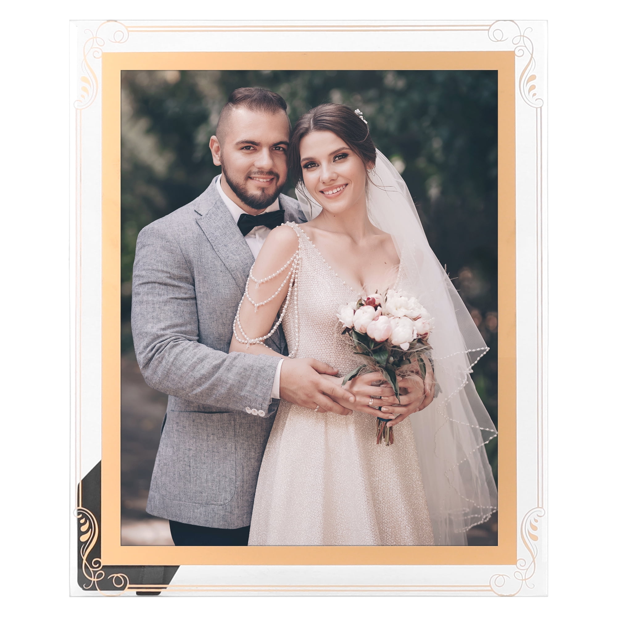 Unique Bargains Glass Picture Frame Display Vertical Horizontal Gold 8x10