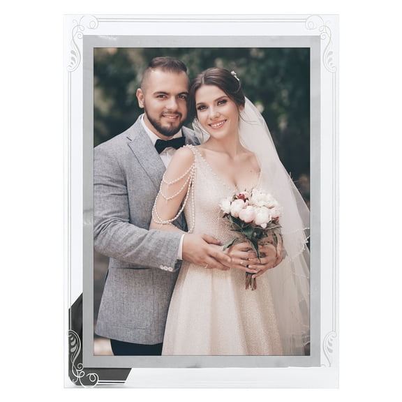 Unique Bargains Glass Picture Frame Display Vertical Horizontal Silver 8.5x11