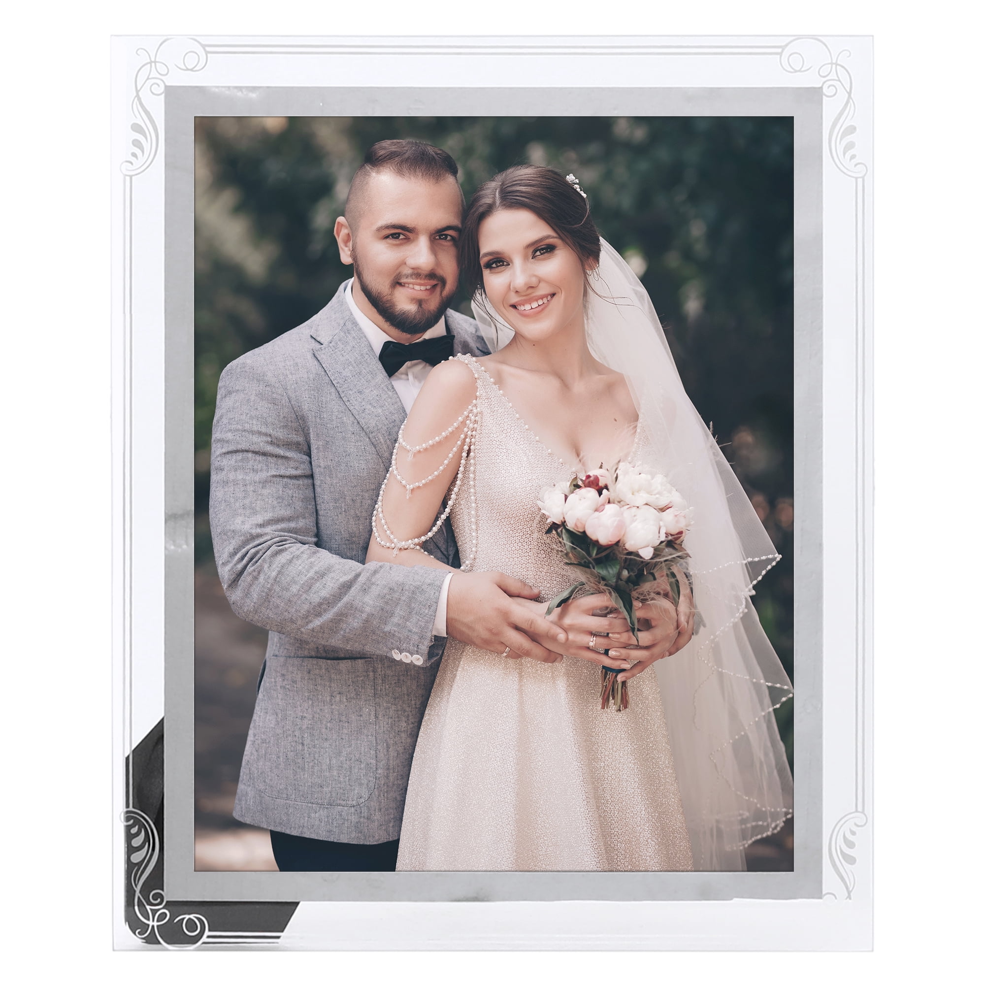 Unique Bargains Glass Picture Frame Display Vertical Horizontal Silver 8x10