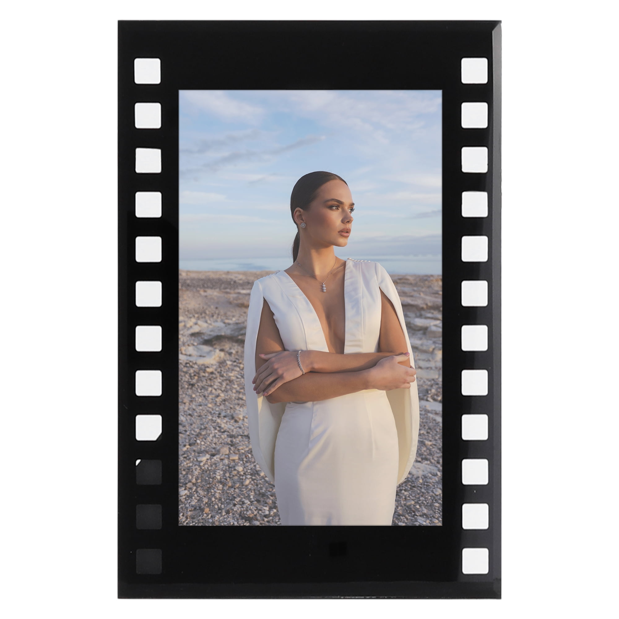 Unique Bargains Glass Picture Frame Horizontal Vertical Display Black 4x6