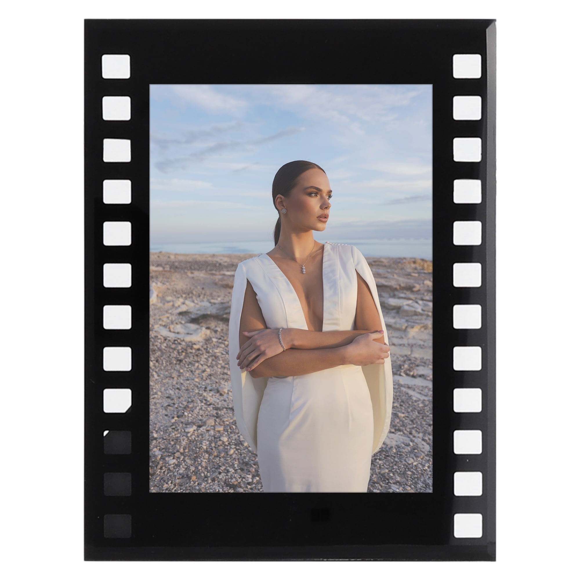 Unique Bargains Glass Picture Frame Horizontal Vertical Display Black 5x7