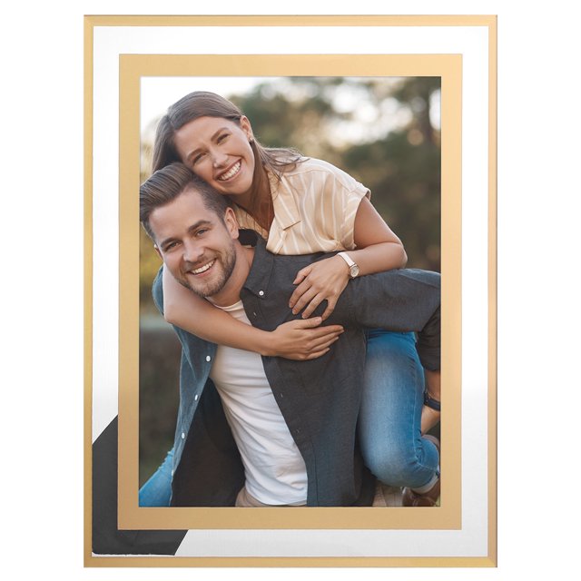 Unique Bargains Glass Picture Frame for Tabletop Display Gold 4x6