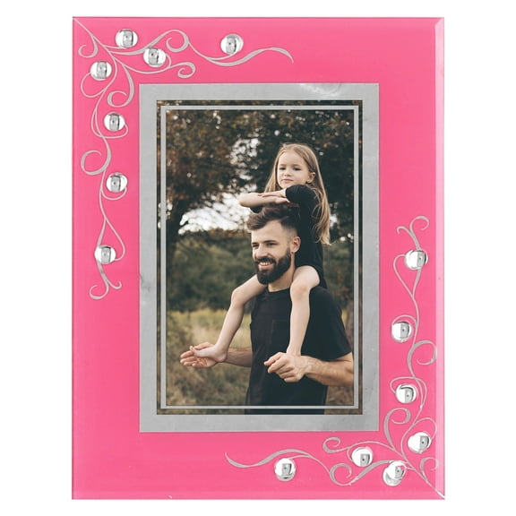 Unique Bargains Glass Picture Frame for Tabletop Display Real Glass Photo Frame Pink 4x6"