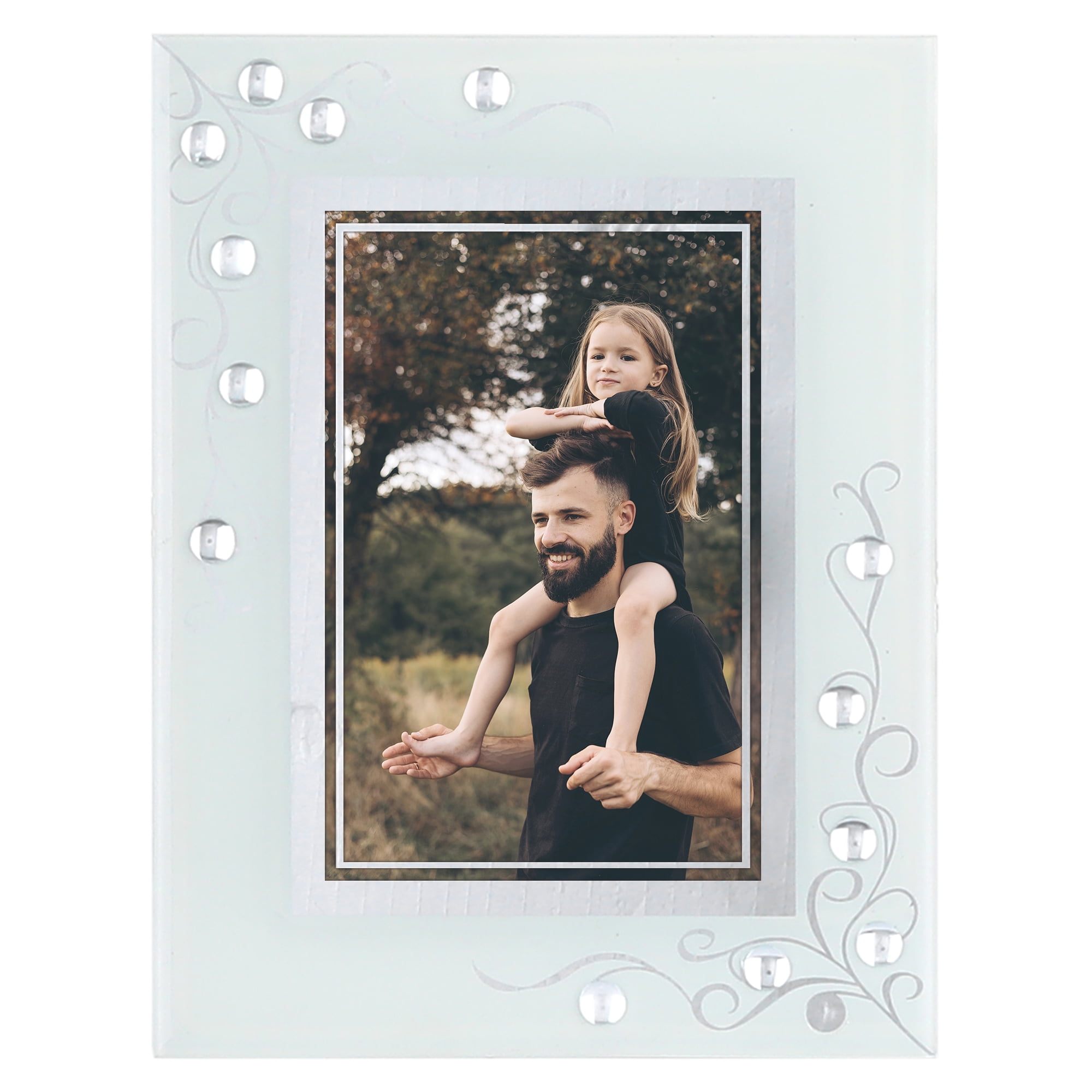 Unique Bargains Glass Picture Frame for Tabletop Display Real Glass Photo Frame White 4x6"