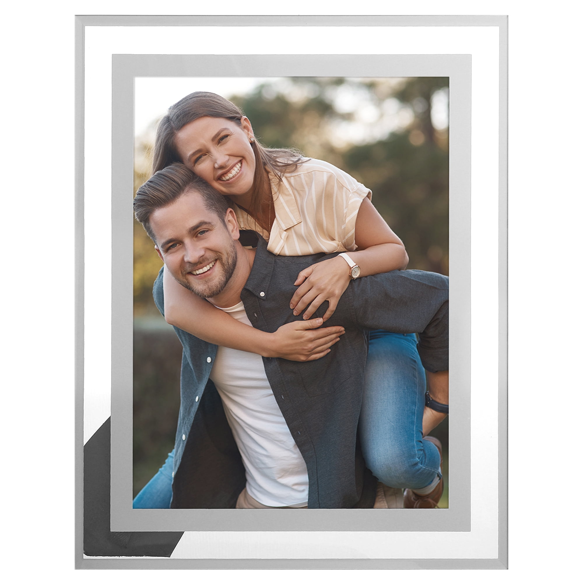 Unique Bargains Glass Picture Frame for Tabletop Display Silver 5x7