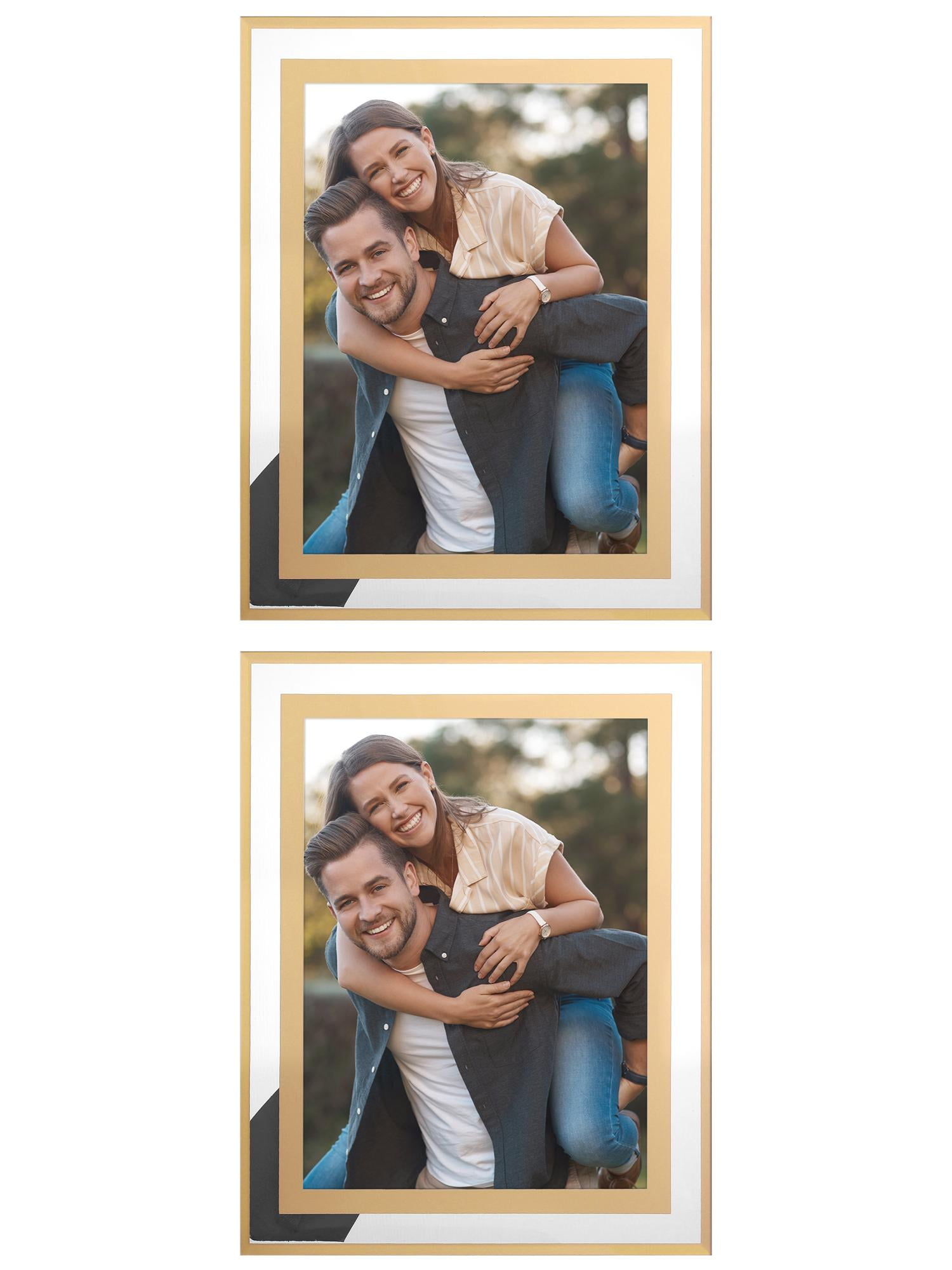 Unique Bargains Glass Picture Frame for Tabletop Display for Classy Home Decor Gold -2Pcs 5x7
